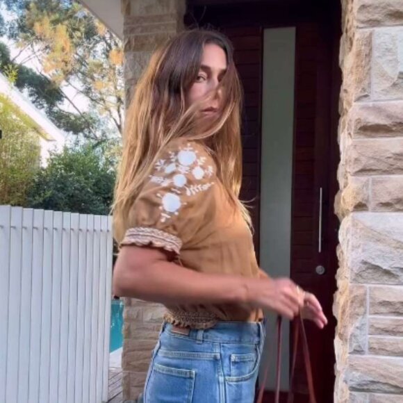 Sezane | Marru Embroidered Blouse Camel/Ecru - 6/38 - Picture 4 of 8